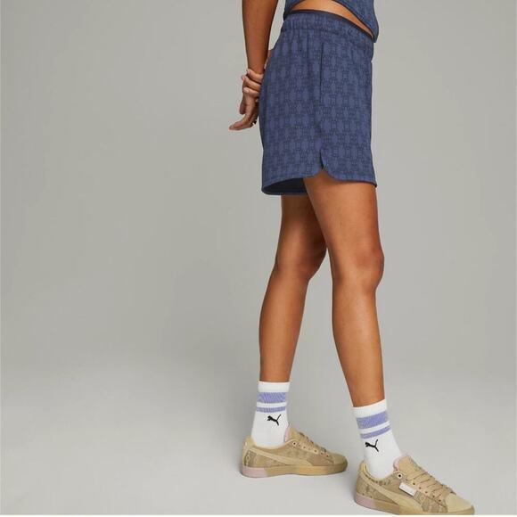 Puma x Dapper Dan Women's Jacquard Athletic Shorts Navy and Pink Size Small - Picture 4 of 15